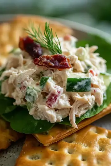 High Protein Chicken Salad on Crackers