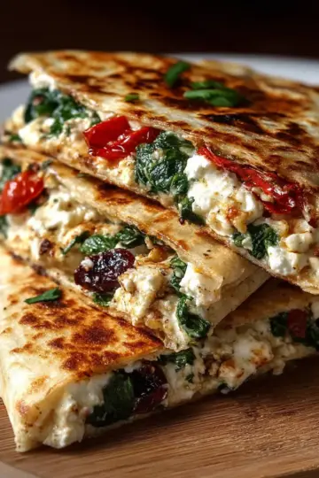 Mediterranean Quesadillas with Feta and Spinac