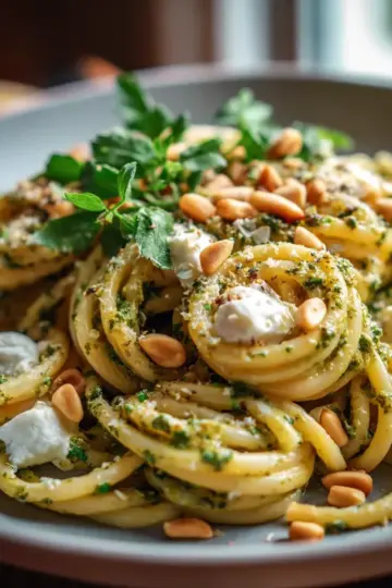 Creamy Pesto Goat Cheese Pasta with Pine Nuts – Easy 40-Minute Comfort Food