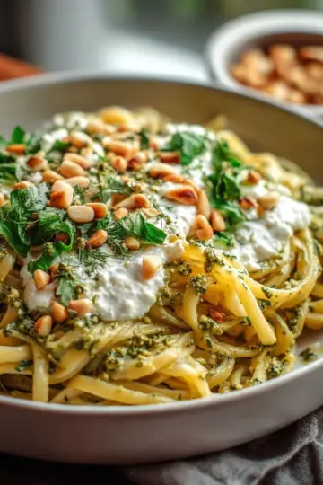 Creamy Pesto Goat Cheese Pasta with Pine Nuts – Easy 40-Minute Comfort Food